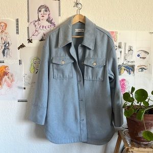 Oversized Mango Baby Blue Shirt Jacket
